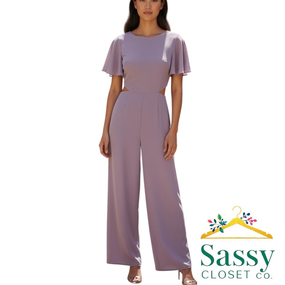 ✨ LULUS Lilac Pastel Waist Cutout Jumpsuit Small Wedding Guest EUC 💜